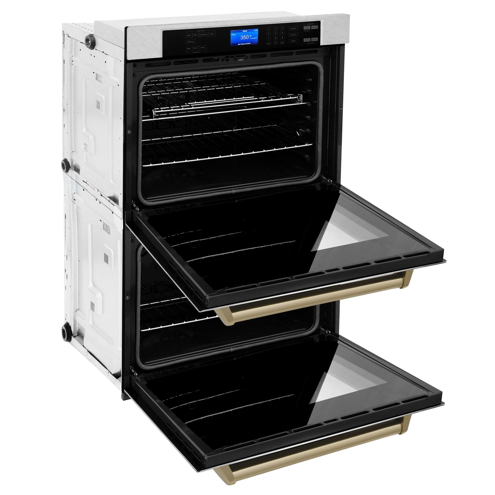 ZLINE 30 In. Autograph Edition Double Wall Oven with Self Clean and True Convection in DuraSnow® Stainless Steel and Champagne Bronze, AWDSZ-30-CB - Smart Kitchen Lab