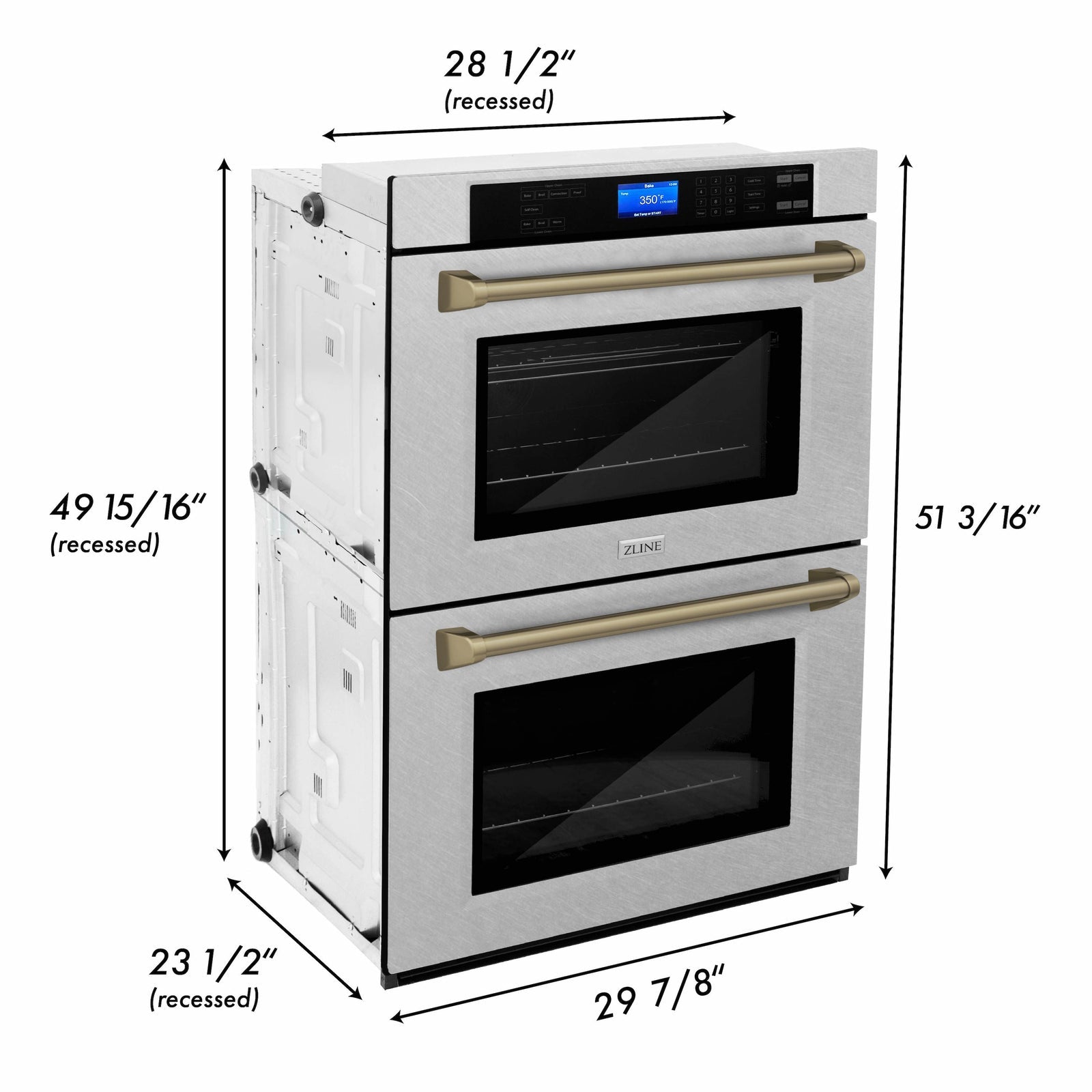 ZLINE 30 In. Autograph Edition Double Wall Oven with Self Clean and True Convection in DuraSnow® Stainless Steel and Champagne Bronze, AWDSZ-30-CB - Smart Kitchen Lab