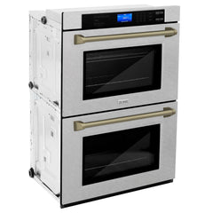 ZLINE 30 In. Autograph Edition Double Wall Oven with Self Clean and True Convection in DuraSnow® Stainless Steel and Champagne Bronze, AWDSZ-30-CB - Smart Kitchen Lab