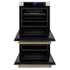 ZLINE 30 In. Autograph Edition Double Wall Oven with Self Clean and True Convection in DuraSnow® Stainless Steel and Champagne Bronze, AWDSZ-30-CB - Smart Kitchen Lab