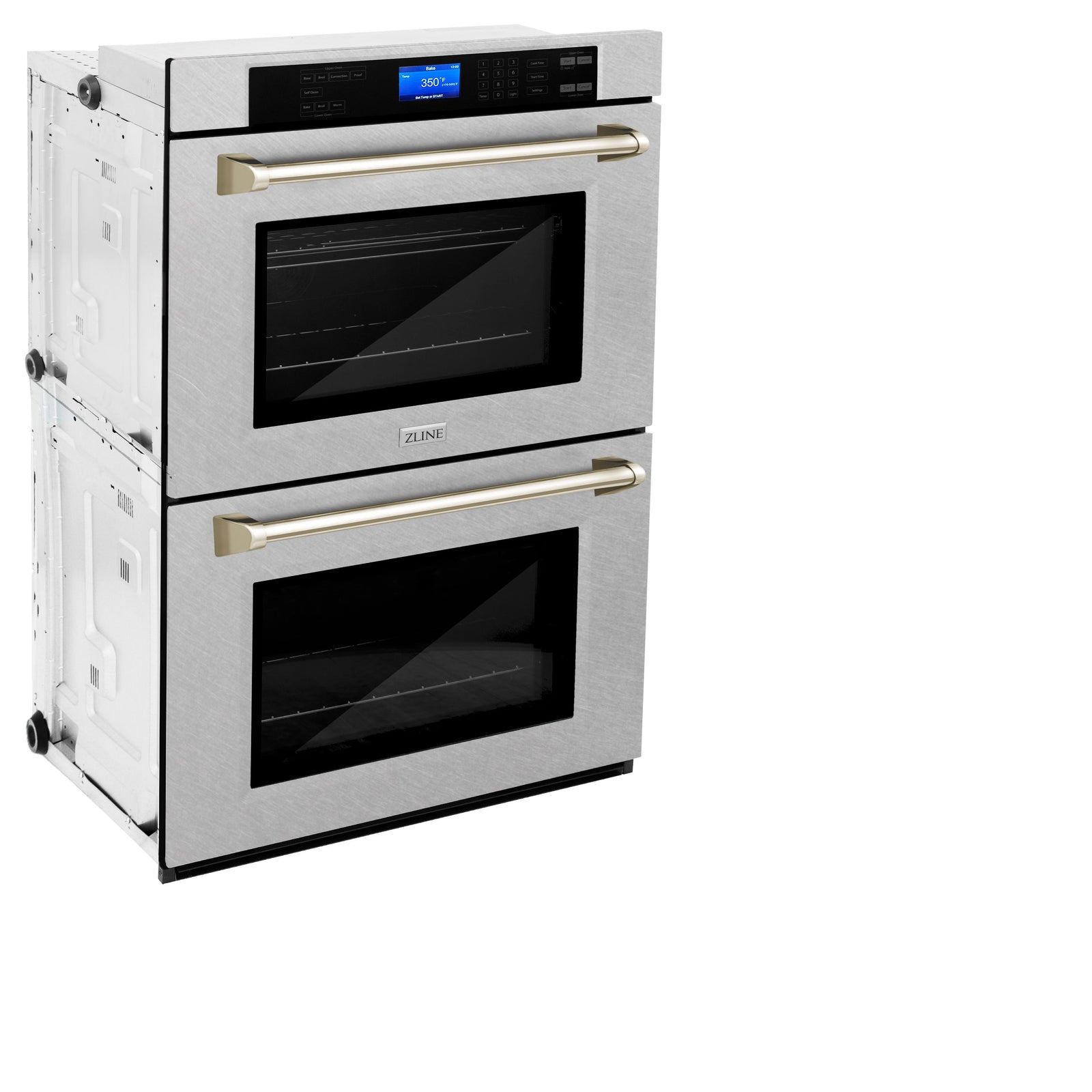 ZLINE 30 In. Autograph Edition Double Wall Oven with Self Clean and True Convection in DuraSnow® Stainless Steel and Gold, AWDSZ-30-G - Smart Kitchen Lab