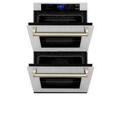 ZLINE 30 In. Autograph Edition Double Wall Oven with Self Clean and True Convection in DuraSnow® Stainless Steel and Gold, AWDSZ-30-G - Smart Kitchen Lab