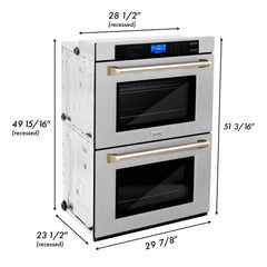 ZLINE 30 In. Autograph Edition Double Wall Oven with Self Clean and True Convection in DuraSnow® Stainless Steel and Gold, AWDSZ-30-G - Smart Kitchen Lab