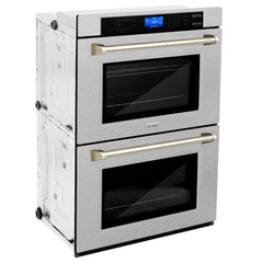 ZLINE 30 In. Autograph Edition Double Wall Oven with Self Clean and True Convection in DuraSnow® Stainless Steel and Gold, AWDSZ-30-G - Smart Kitchen Lab