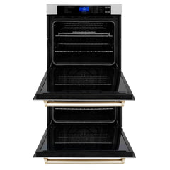 ZLINE 30 In. Autograph Edition Double Wall Oven with Self Clean and True Convection in DuraSnow® Stainless Steel and Gold, AWDSZ-30-G - Smart Kitchen Lab