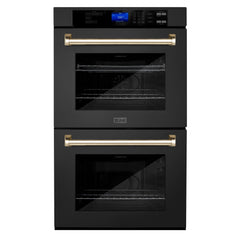 ZLINE 30 In. Autograph Edition Double Wall Oven with Self Clean and True Convection in DuraSnow® Stainless Steel and Gold, AWDSZ-30-G - Smart Kitchen Lab