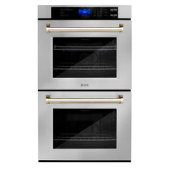 ZLINE 30 In. Autograph Edition Double Wall Oven with Self Clean and True Convection in DuraSnow® Stainless Steel and Gold, AWDSZ-30-G - Smart Kitchen Lab