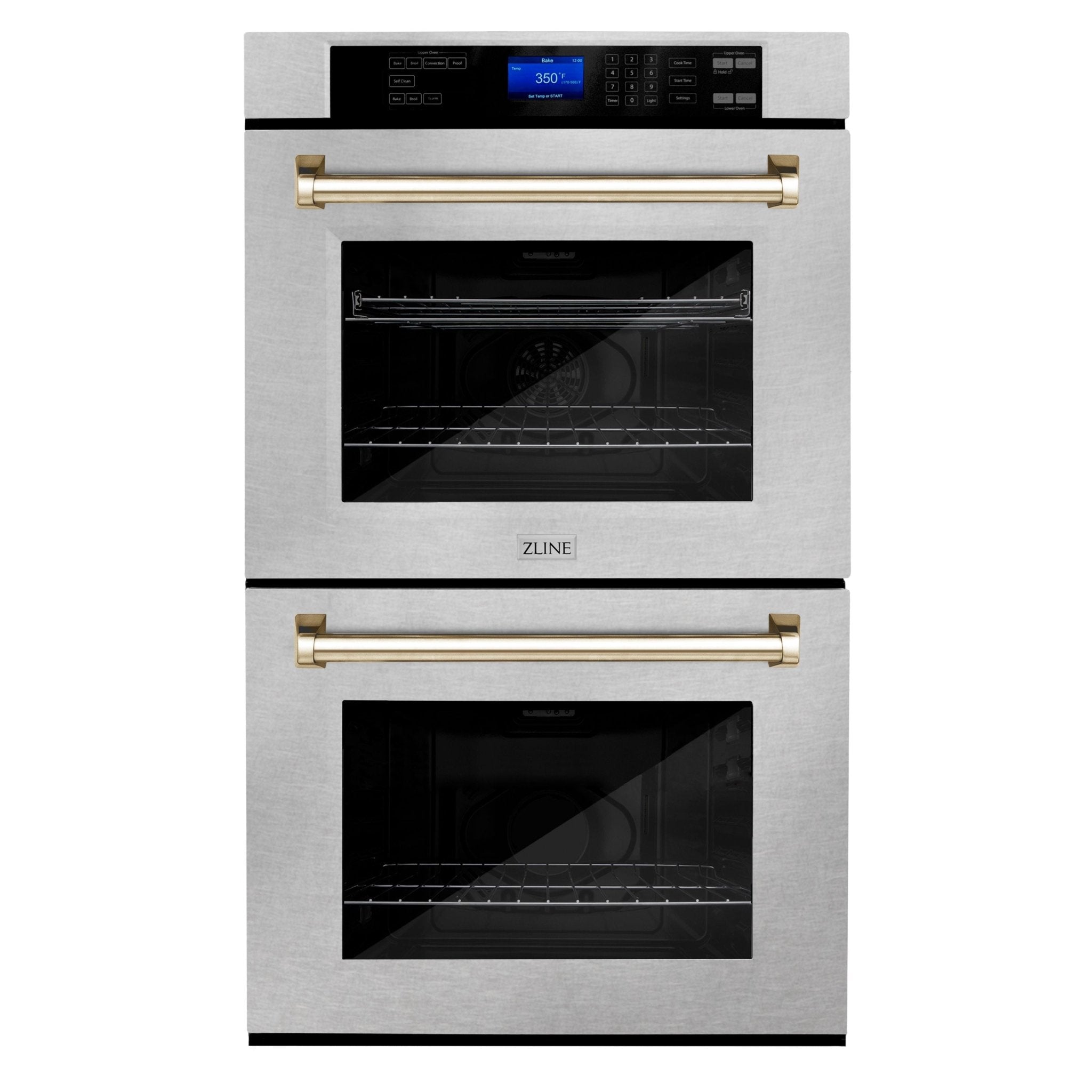 ZLINE 30 In. Autograph Edition Double Wall Oven with Self Clean and True Convection in DuraSnow® Stainless Steel and Gold, AWDSZ-30-G - Smart Kitchen Lab