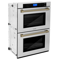 ZLINE 30 In. Autograph Edition Double Wall Oven with Self Clean and True Convection in Stainless Steel and Champagne Bronze, AWDZ-30-CB - Smart Kitchen Lab