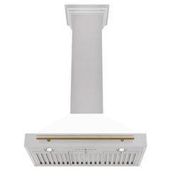 ZLINE 30 In Autograph Edition DuraSnow® Stainless Steel Range Hood with White Matte Shell and Champagne Bronze Handle, KB4SNZ-WM30-CB - Smart Kitchen Lab