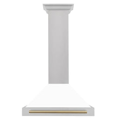 ZLINE 30 In Autograph Edition DuraSnow® Stainless Steel Range Hood with White Matte Shell and Champagne Bronze Handle, KB4SNZ-WM30-CB - Smart Kitchen Lab