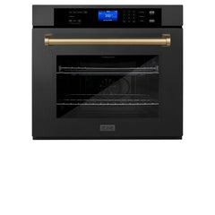 ZLINE 30 In. Autograph Edition Single Wall Oven with Self Clean and True Convection in Black Stainless Steel and Champagne Bronze, AWSZ-30-BS-CB - Smart Kitchen Lab