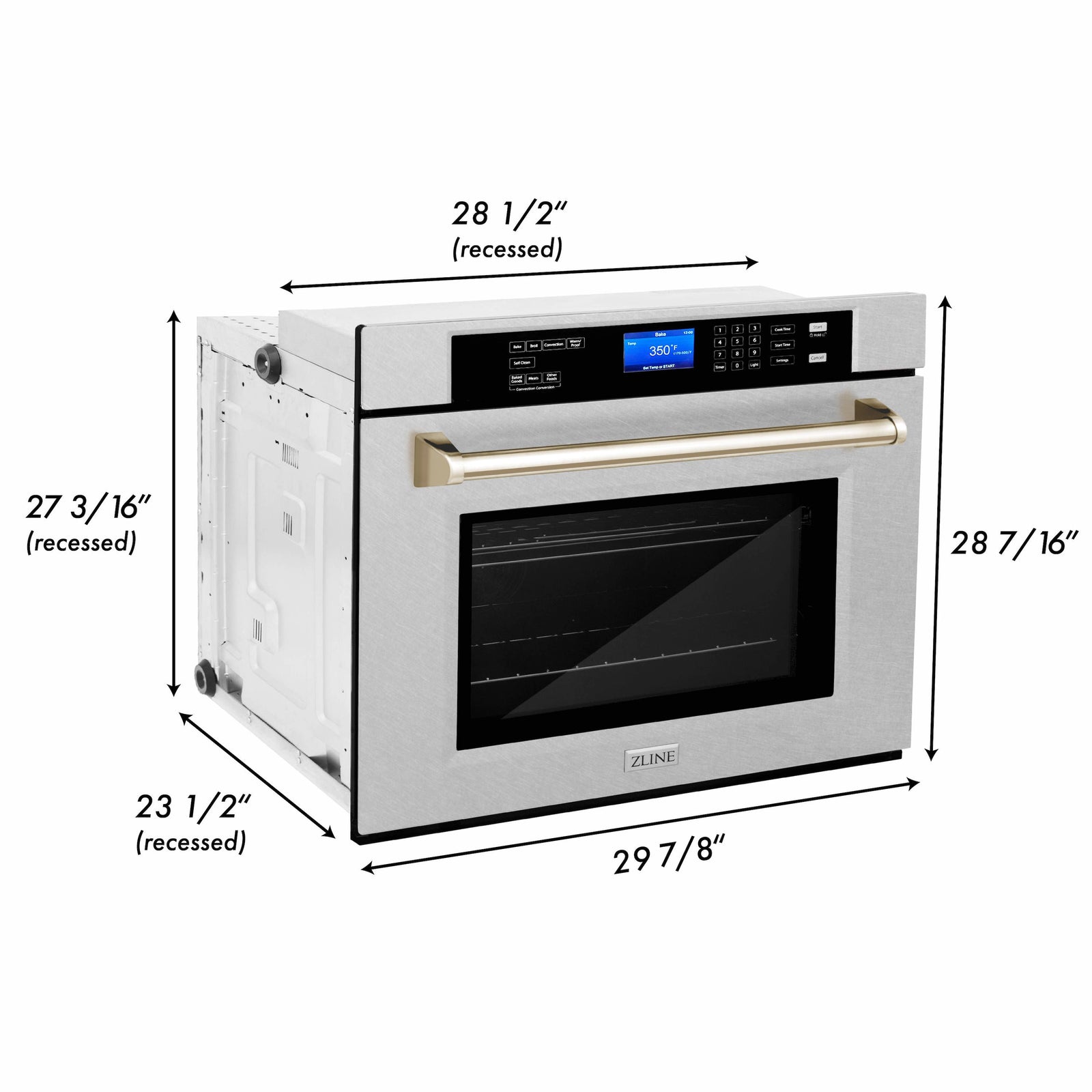 ZLINE 30 In. Autograph Edition Single Wall Oven with Self Clean and True Convection in DuraSnow® Stainless Steel and Gold, AWSSZ-30-G - Smart Kitchen Lab