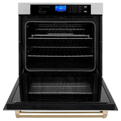 ZLINE 30 In. Autograph Edition Single Wall Oven with Self Clean and True Convection in DuraSnow® Stainless Steel and Gold, AWSSZ-30-G - Smart Kitchen Lab