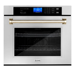 ZLINE 30 In. Autograph Edition Single Wall Oven with Self Clean and True Convection in DuraSnow® Stainless Steel and Gold, AWSSZ-30-G - Smart Kitchen Lab