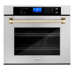 ZLINE 30 In. Autograph Edition Single Wall Oven with Self Clean and True Convection in DuraSnow® Stainless Steel and Gold, AWSSZ-30-G - Smart Kitchen Lab