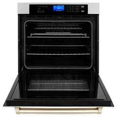 ZLINE 30 In. Autograph Edition Single Wall Oven with Self Clean and True Convection in Stainless Steel and Gold, AWSZ-30-G - Smart Kitchen Lab