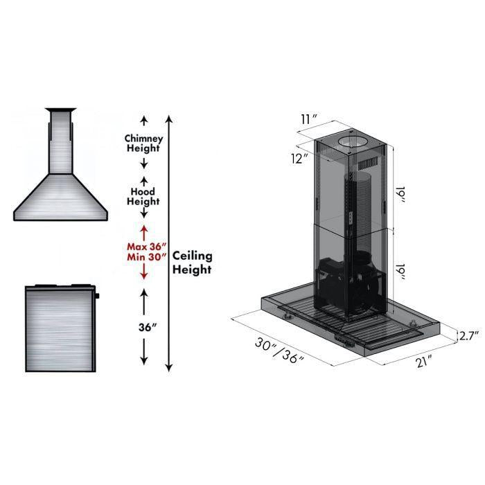 ZLINE 30 In. Convertible Island Mount Range Hood in Black Stainless Steel, BSKE2iN-30 - Smart Kitchen Lab