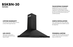 ZLINE 30 in. Convertible Vent Wall Mount Range Hood in Black Stainless Steel, BSKBN-30 - Smart Kitchen Lab