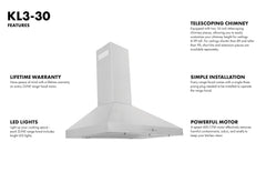 ZLINE 30 in. Convertible Vent Wall Mount Range Hood in Stainless Steel, KL3-30 - Smart Kitchen Lab