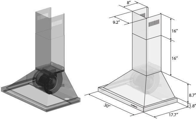 ZLINE 30 in. Convertible Vent Wall Mount Range Hood in Stainless Steel with Crown Molding, KBCRN-30 - Smart Kitchen Lab