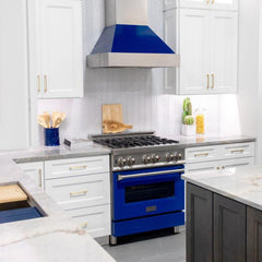 ZLINE 30 in. Ducted DuraSnow® Stainless Steel Range Hood with Blue Gloss Shell, 8654BG-30 - Smart Kitchen Lab