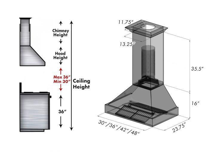 ZLINE 30 in. Ducted DuraSnow® Stainless Steel Range Hood with Blue Gloss Shell, 8654BG-30 - Smart Kitchen Lab