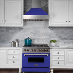 ZLINE 30 in. Ducted DuraSnow® Stainless Steel Range Hood with Blue Matte Shell, 8654BM-30 - Smart Kitchen Lab