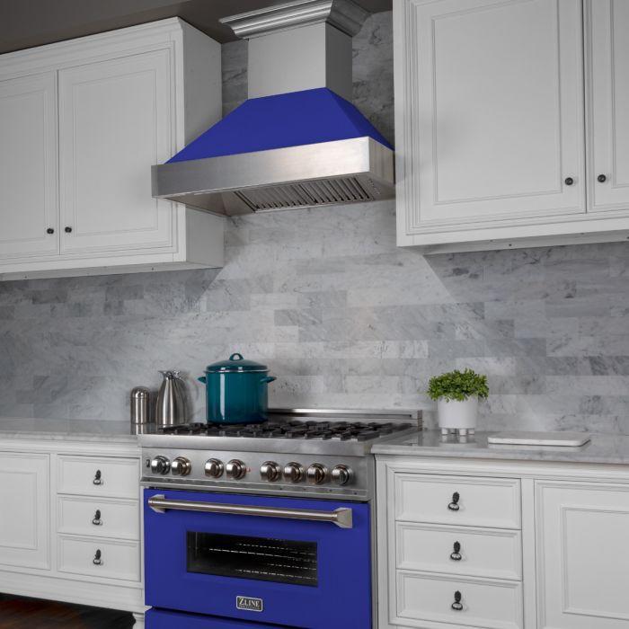 ZLINE 30 in. Ducted DuraSnow® Stainless Steel Range Hood with Blue Matte Shell, 8654BM-30 - Smart Kitchen Lab