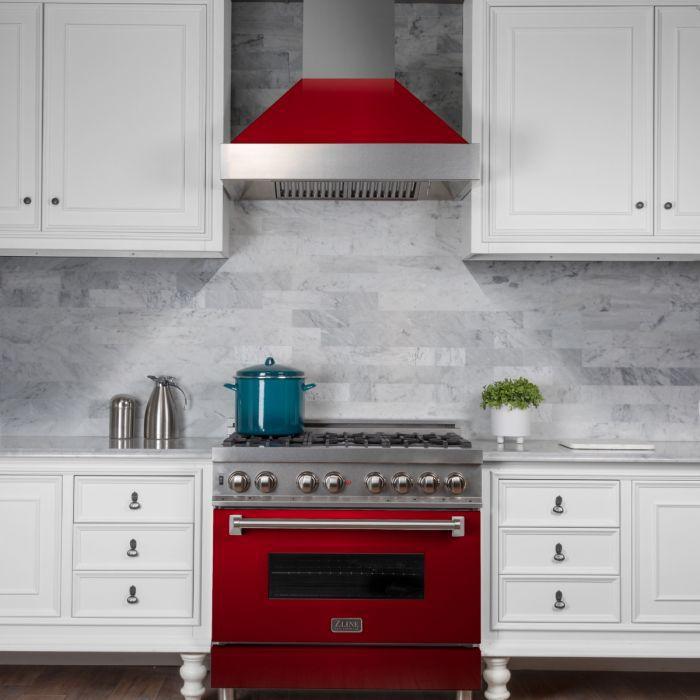 ZLINE 30 in. Ducted DuraSnow® Stainless Steel Range Hood with Red Gloss Shell, 8654RG-30 - Smart Kitchen Lab