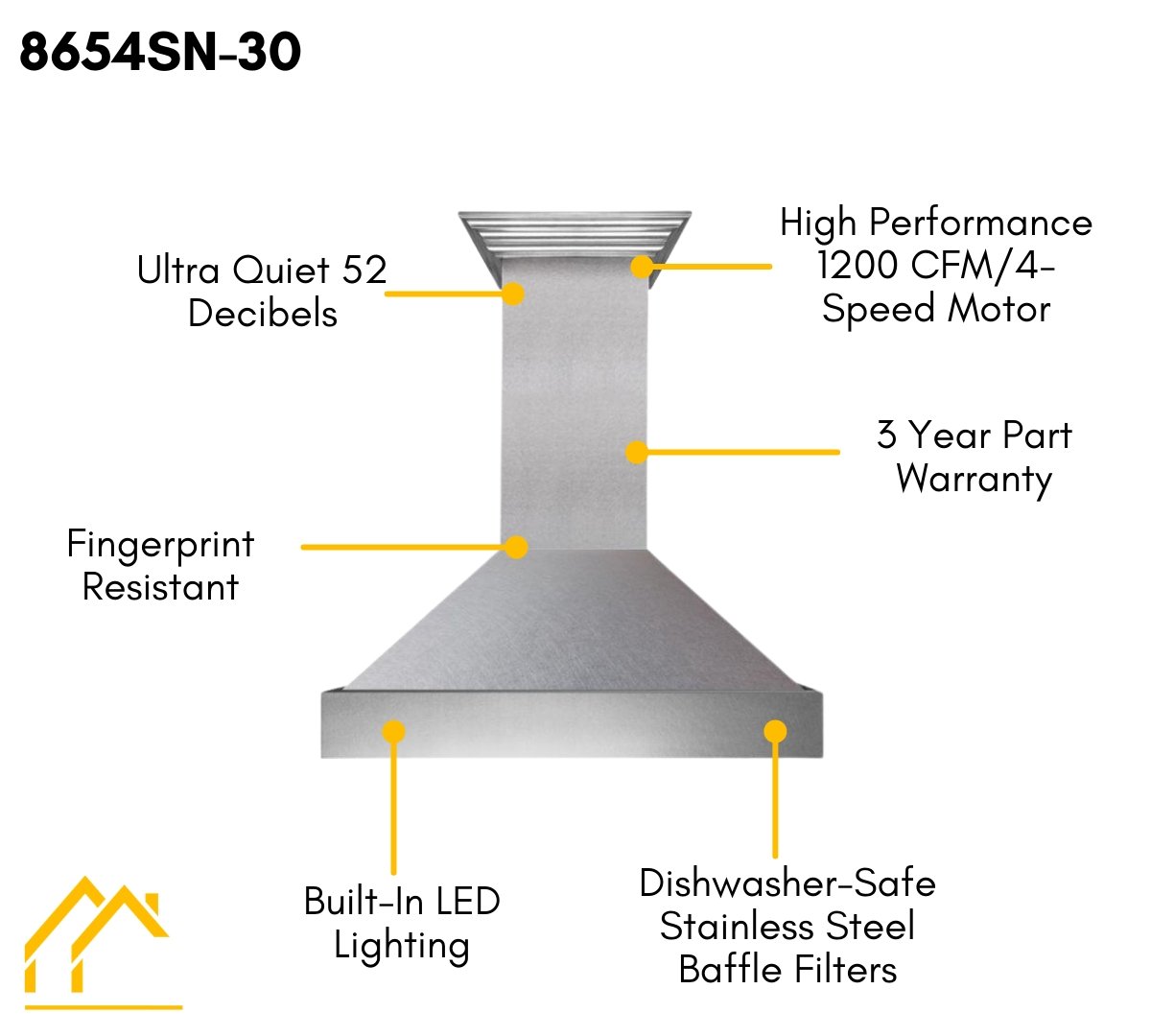 ZLINE 30 in. DuraSnow® Stainless Steel Range Hood with DuraSnow® Shell, 8654SN-30 - Smart Kitchen Lab