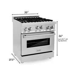 ZLINE 30 in. Professional Gas Burner/Gas Oven Stainless Steel Range with Brass Burners, RG-BR-30 - Smart Kitchen Lab