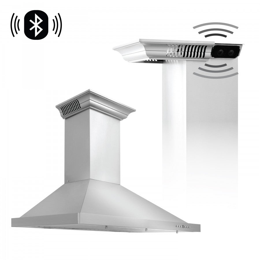 ZLINE 30 in. Stainless Steel Wall Range Hood with Built-in CrownSound® Bluetooth Speakers, KBCRN-BT-30 - Smart Kitchen Lab