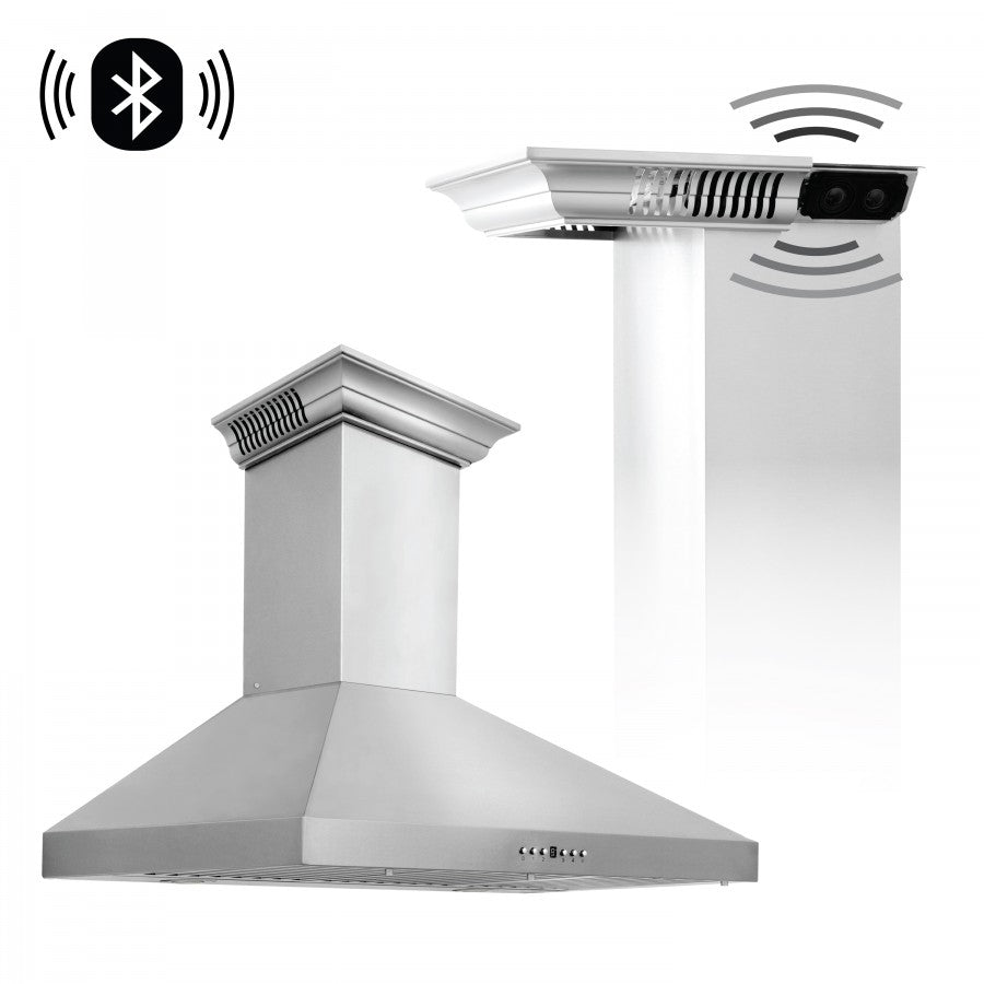 ZLINE 30 in. Stainless Steel Wall Range Hood with Built-in CrownSound® Bluetooth Speakers, KL3CRN-BT-30 - Smart Kitchen Lab