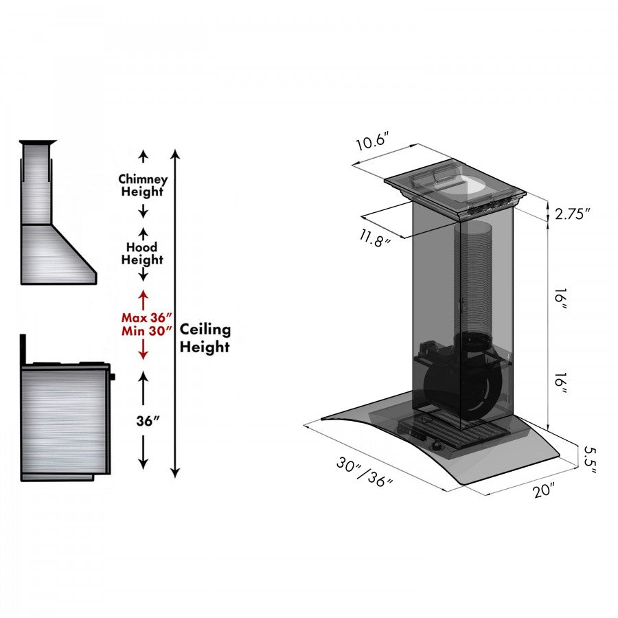 ZLINE 30 in. Stainless Steel Wall Range Hood with Built-in CrownSound® Bluetooth Speakers, KZCRN-BT-30 - Smart Kitchen Lab