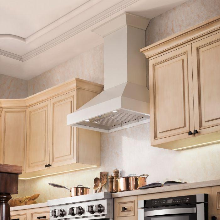 ZLINE 30 in. Wooden Wall Mount Range Hood in White, KBTT-30 - Smart Kitchen Lab