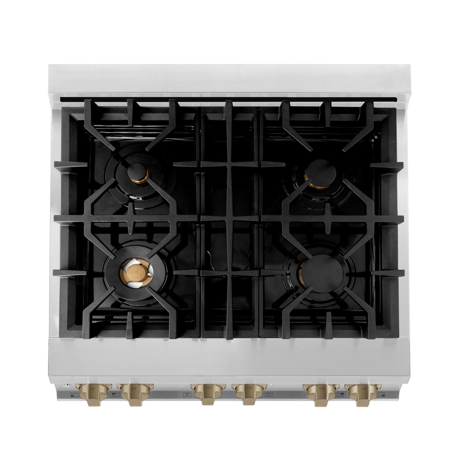 ZLINE 30 Inch Autograph Edition Dual Fuel Range in Stainless Steel with Champagne Bronze Accents, RAZ-30-CB - Smart Kitchen Lab