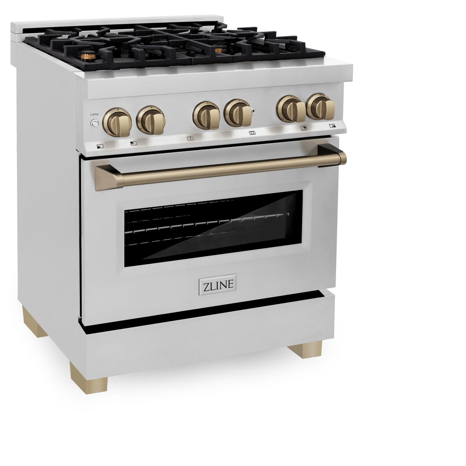 ZLINE 30 Inch Autograph Edition Dual Fuel Range in Stainless Steel with Champagne Bronze Accents, RAZ-30-CB - Smart Kitchen Lab