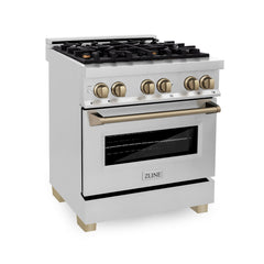 ZLINE 30 Inch Autograph Edition Dual Fuel Range in Stainless Steel with Champagne Bronze Accents, RAZ-30-CB - Smart Kitchen Lab