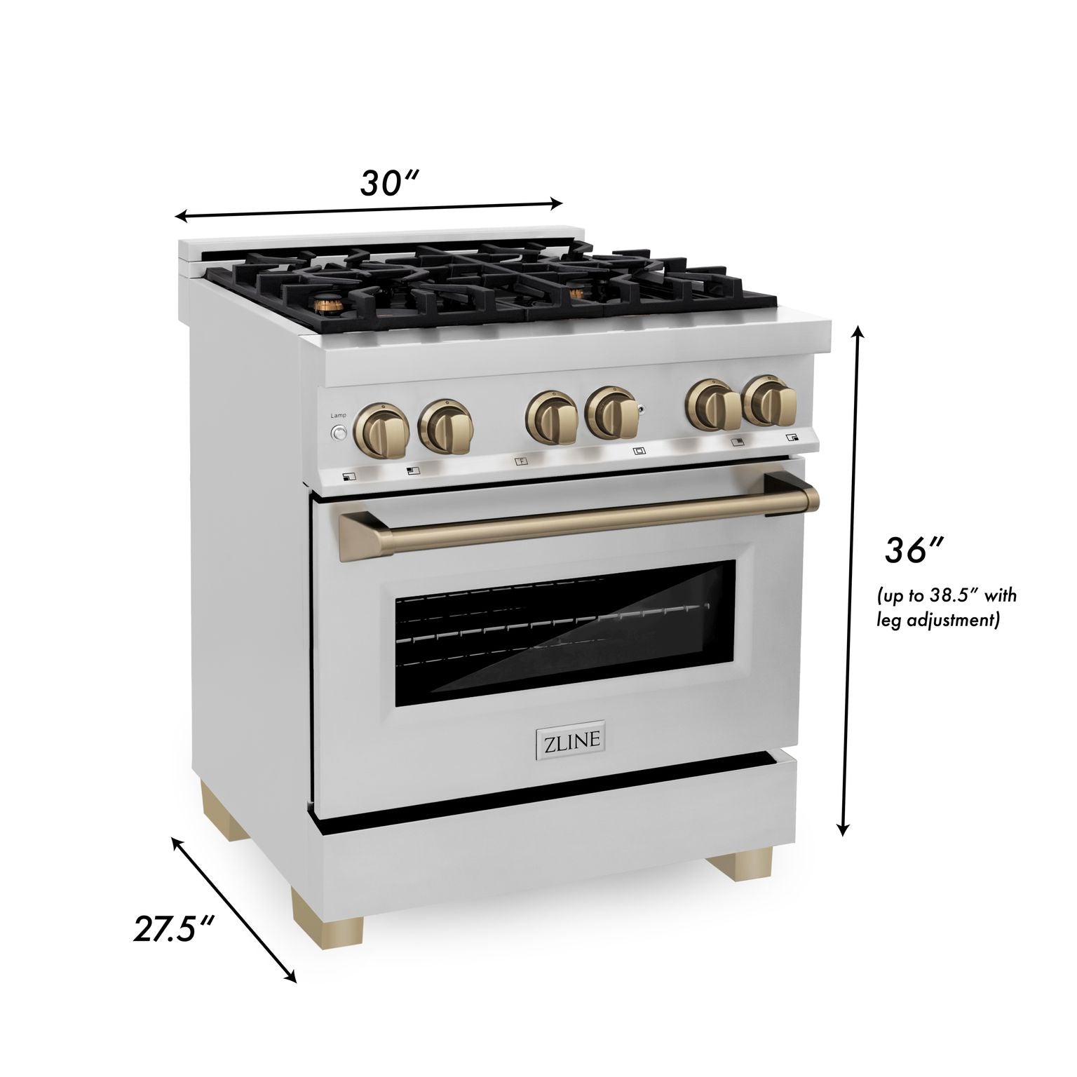 ZLINE 30 Inch Autograph Edition Dual Fuel Range in Stainless Steel with Champagne Bronze Accents, RAZ-30-CB - Smart Kitchen Lab