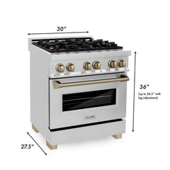 ZLINE 30 Inch Autograph Edition Dual Fuel Range in Stainless Steel with Champagne Bronze Accents, RAZ-30-CB - Smart Kitchen Lab