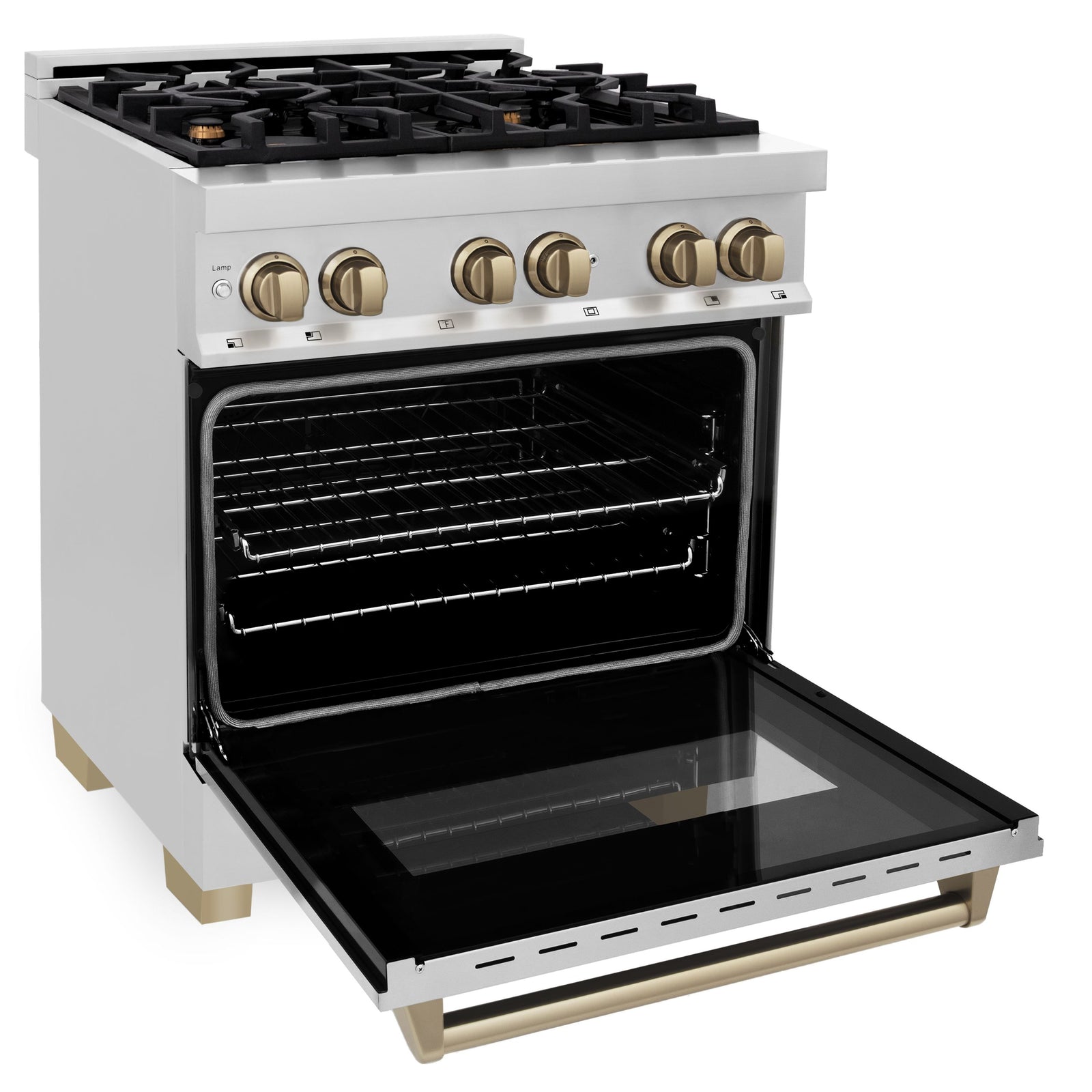 ZLINE 30 Inch Autograph Edition Dual Fuel Range in Stainless Steel with Champagne Bronze Accents, RAZ-30-CB - Smart Kitchen Lab