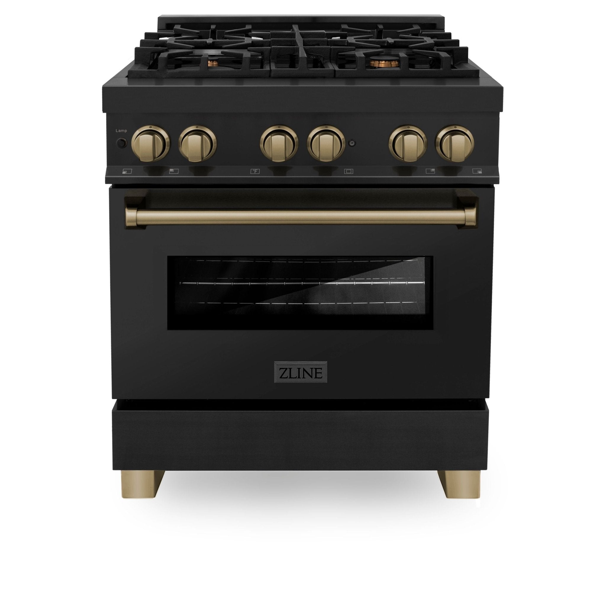 ZLINE 30 Inch Autograph Edition Dual Fuel Range in Stainless Steel with Champagne Bronze Accents, RAZ-30-CB - Smart Kitchen Lab