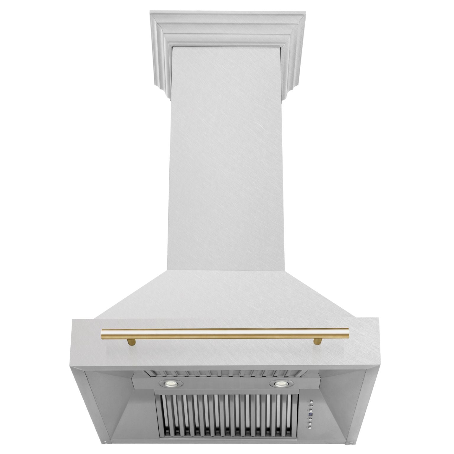 ZLINE 30 Inch Autograph Edition DuraSnow® Range Hood with DuraSnow® Shell and Gold Handle, 8654SNZ-30-G - Smart Kitchen Lab