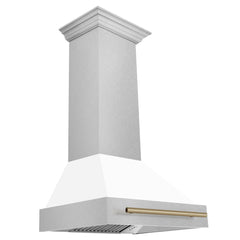 ZLINE 30 Inch Autograph Edition DuraSnow® Range Hood with White Matte Shell and Champagne Bronze Handle, 8654SNZ-WM30-CB - Smart Kitchen Lab