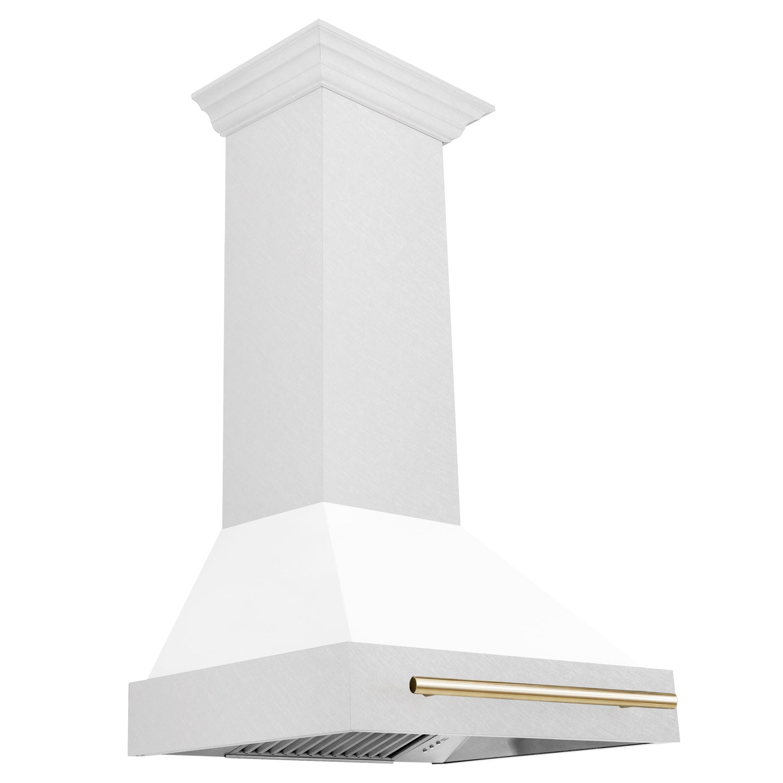 ZLINE 30 Inch Autograph Edition DuraSnow® Range Hood with White Matte Shell and Gold Handle, 8654SNZ-WM30-G - Smart Kitchen Lab