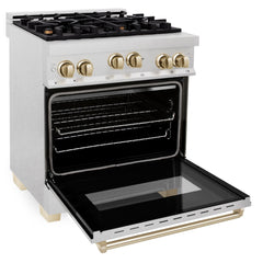 ZLINE 30 Inch Autograph Edition Gas Range in DuraSnow® Stainless Steel with Gold Accents, RGSZ-SN-30-G - Smart Kitchen Lab