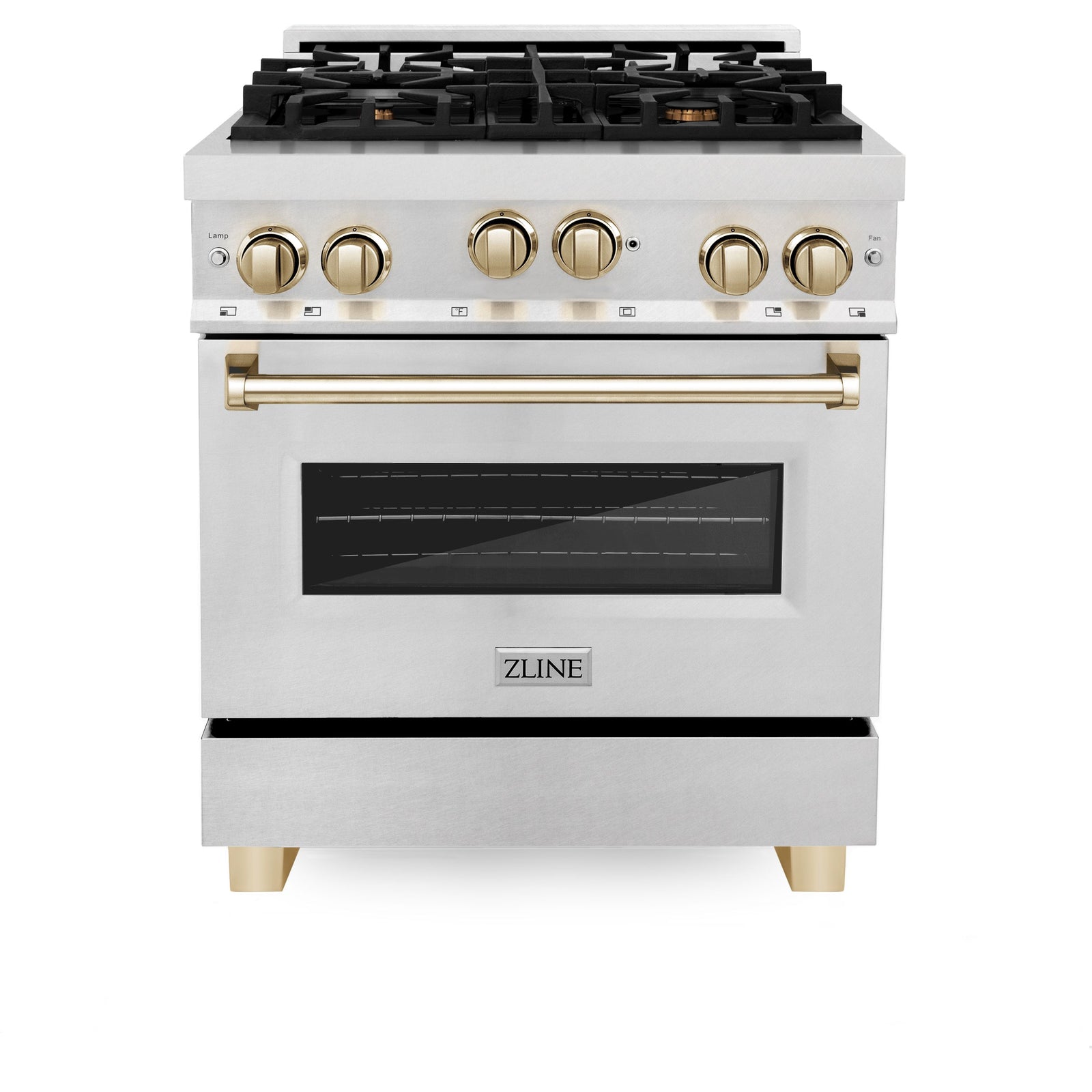 ZLINE 30 Inch Autograph Edition Gas Range in DuraSnow® Stainless Steel with Gold Accents, RGSZ-SN-30-G - Smart Kitchen Lab