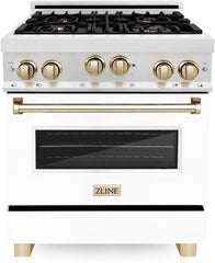 ZLINE 30 Inch Autograph Edition Gas Range in DuraSnow® Stainless Steel with White Matte Door and Champagne Bronze Accents, RGSZ-WM-30-CB - Smart Kitchen Lab