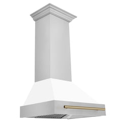 ZLINE 30 Inch Autograph Edition Range Hood with White Matte Shell and Champagne Bronze Handle, 8654STZ-WM30-CB - Smart Kitchen Lab